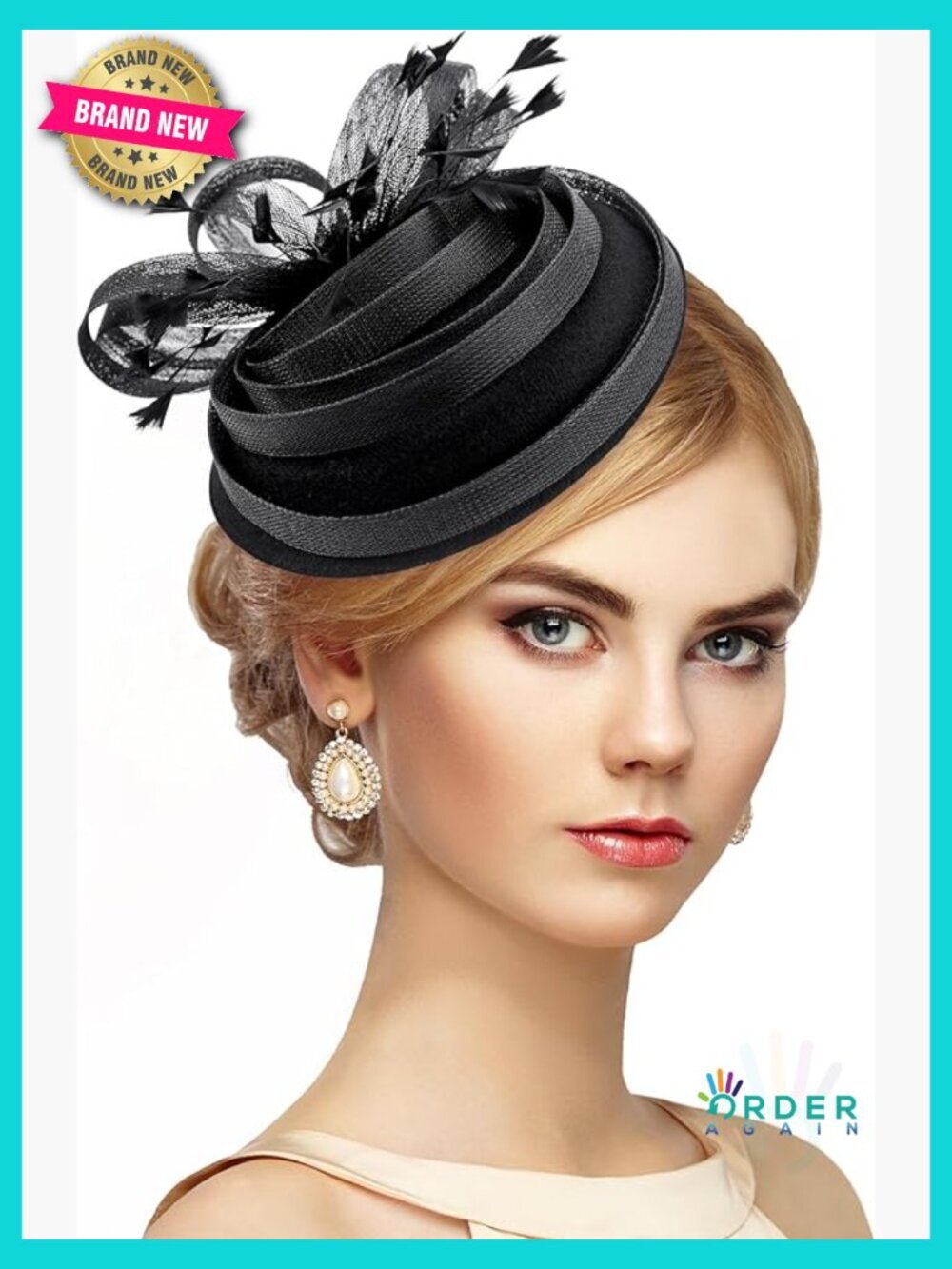 Elegant Feather Mesh Fascinator Hat Dual-Wear Headband & Clip Derby Party